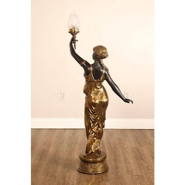 Late 20th Century Neoclassical Style Pair Of Bronze Figural Torchere Floor Lamps For Sale - Image 18 of 18