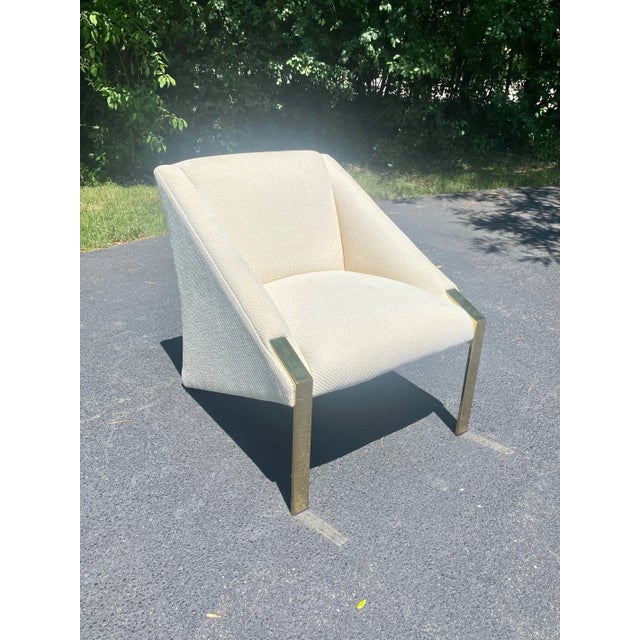 1980s Andree Putman Postmodern Sculptural Triangle Brass Lounge Chair With Gold Sparkles For Sale In Chicago - Image 6 of 12