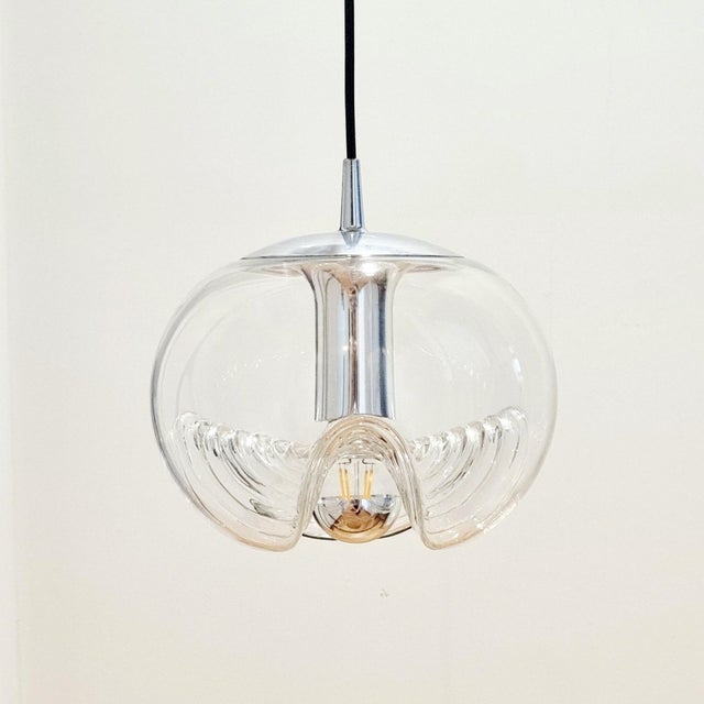 Mid-Century Modern Mid-Century Modern Space Age Glass Wave Pendant Light by Koch & Lowy for Peill & Putzler, Germany, 1970s For Sale - Image 3 of 9