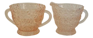 1940s Jeannette Glass Holiday Pink Cream and Sugar Set - 2 Pieces
