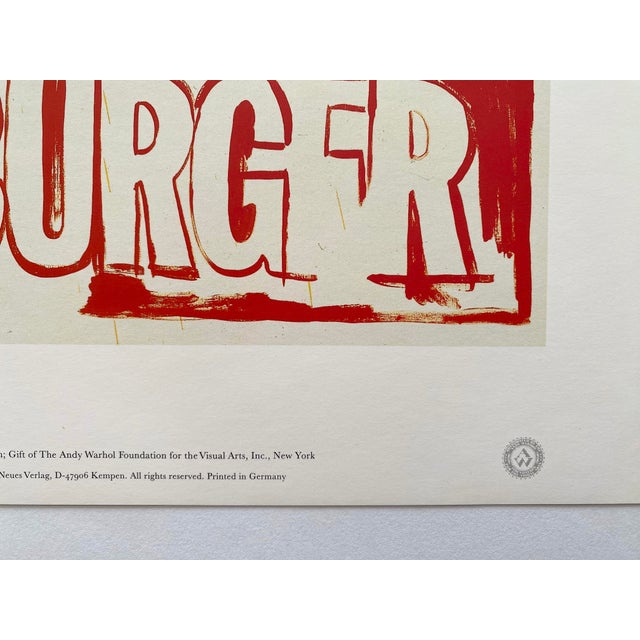 Red Andy Warhol Foundation Vintage 1993 Pop Art Lithograph Print " Hamburger " 1985 For Sale - Image 8 of 11