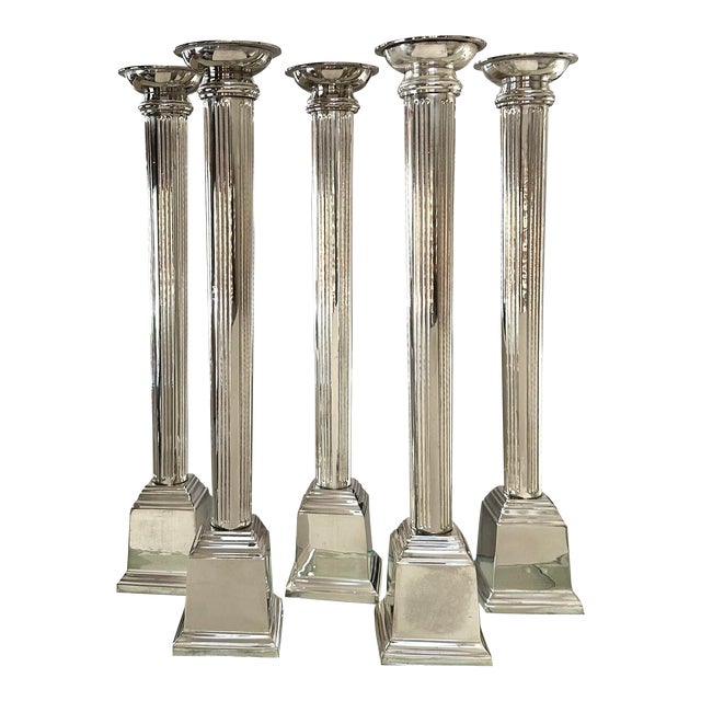 Vintage Candle Holders Silver Metal Pillar Candlesticks - Set of 5 For Sale