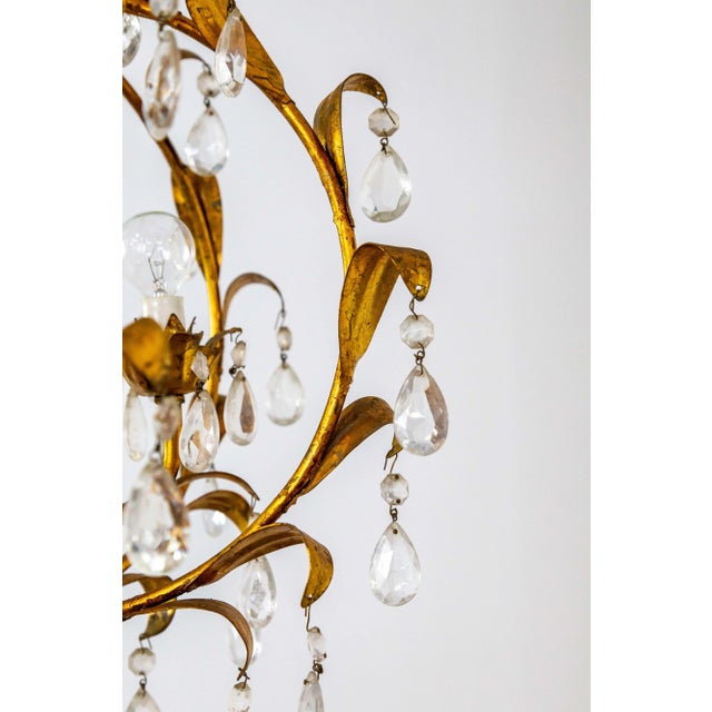 Mid Century Spherical Gilt Leaves & Crystal Chandelier For Sale - Image 11 of 12
