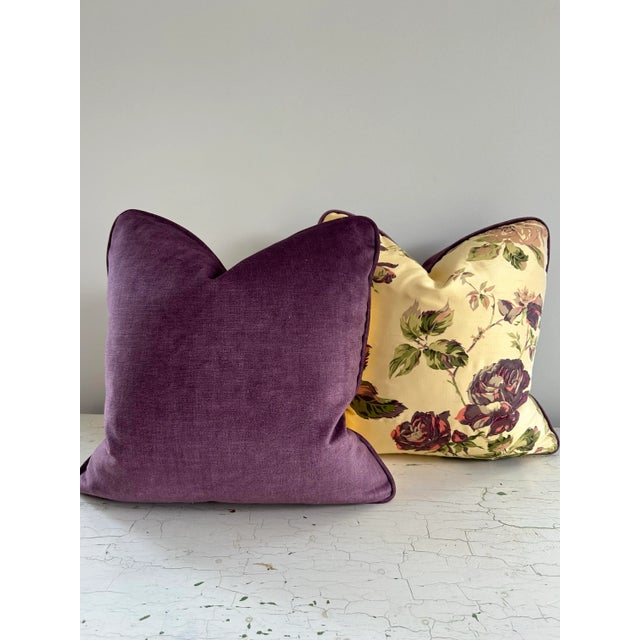 Shabby Chic Set of 2 Silk Floral Pillows in Bernard Thorp Fabric For Sale - Image 3 of 6