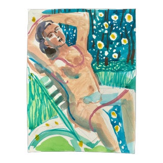 Summer Study: Woman & Fireflies by Jennifer Long Original Watercolor Painting For Sale