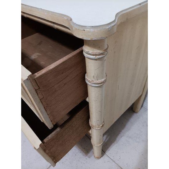 1970s Hollywood Regency Wood Faux Bamboo Nightstand Beige 2 Drawer For Sale - Image 10 of 10