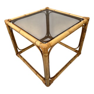 Vintage Side Table in Bamboo and Glass, 1970s For Sale