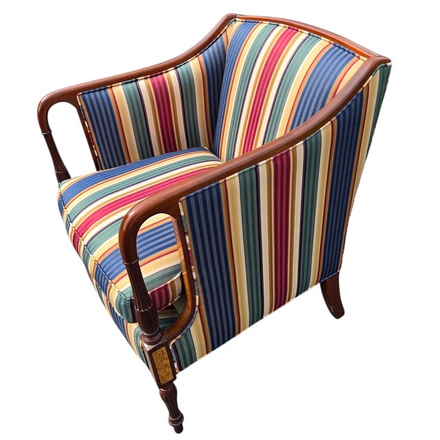 1980s Southwood Sheraton Federal Style Upholstered Inlaid Club Chair Armchair For Sale - Image 9 of 14
