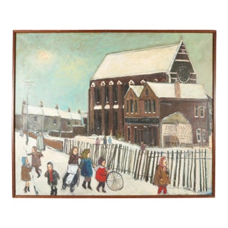 Mid 20th Century John Ash (British, 1926-1999) Snowy Urban Scene, Oil on Canvas For Sale