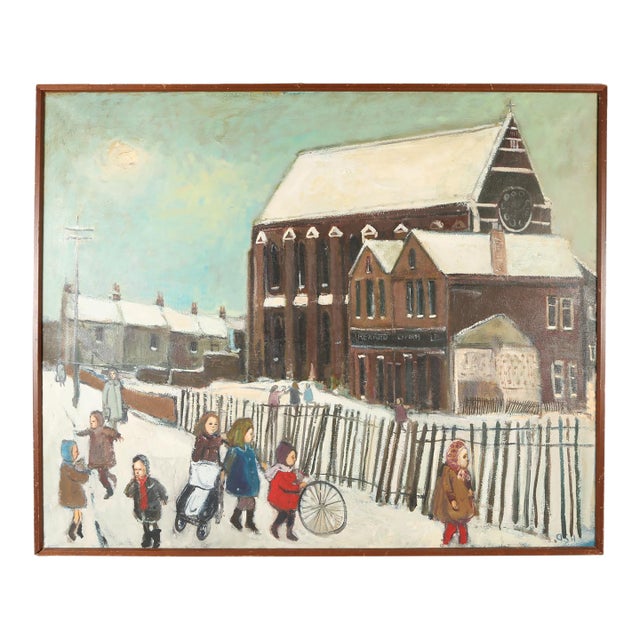 Mid 20th Century John Ash (British, 1926-1999) Snowy Urban Scene, Oil on Canvas For Sale