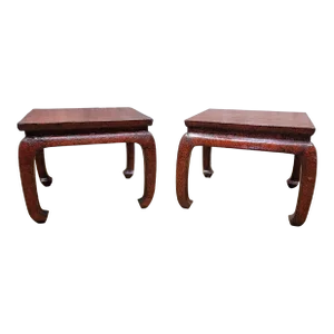 Antique Shanxi Province Red Lacquer Elm Side Tables - Pair