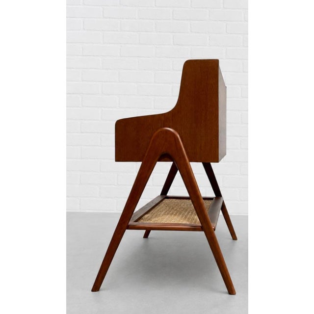 Mid-Century Modern 1960s Mid Century Modern Handcrafted Caned Teak Cabinet / Entryway Table For Sale - Image 3 of 14