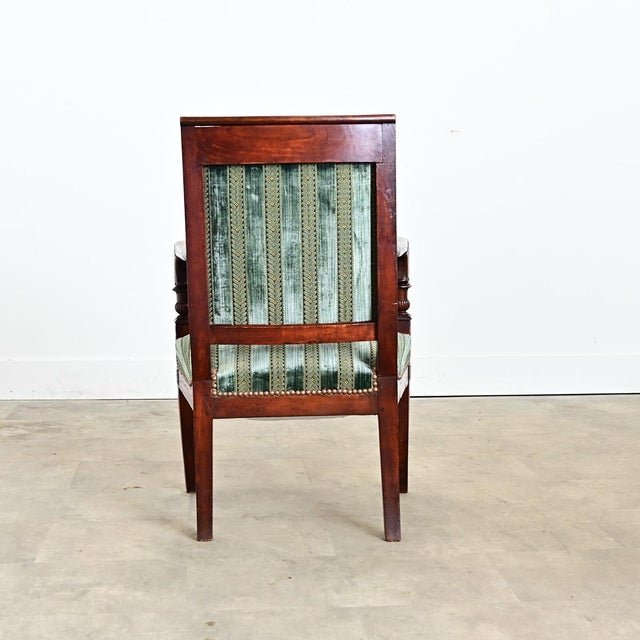 Wood 19th Century French Directoire Period Striped Velvet Fauteuil For Sale - Image 7 of 12