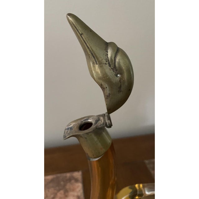 Glass 1930s Art Deco Amber Glass and Brass-Mounted Swan Decanter For Sale - Image 7 of 8
