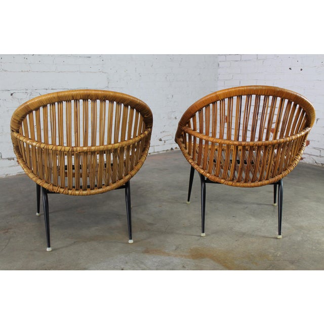 Troy Sunshade Company Mid Century Modern Rattan Wicker Basket Chairs