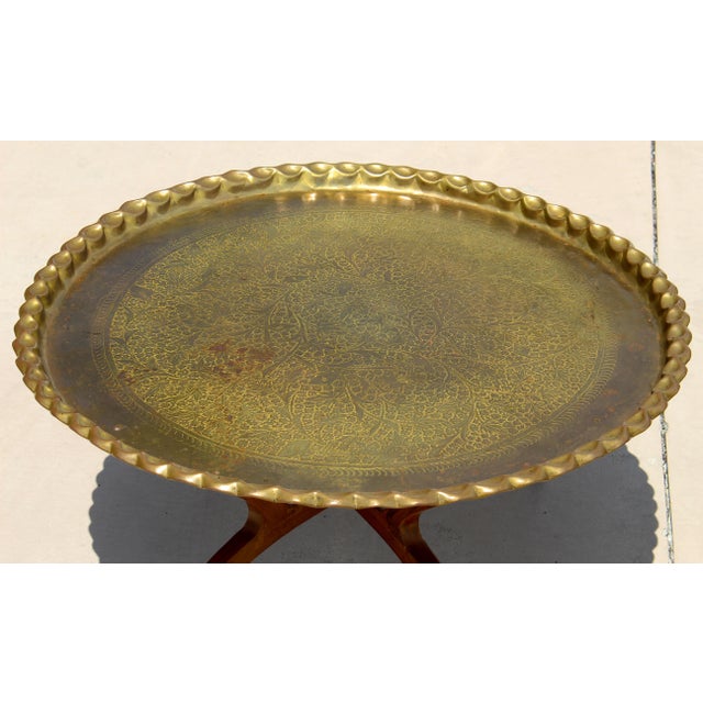 Brass Vintage Moroccan Hand-Engraved Brass Tray Coffee & Side Table Set, 1960s For Sale - Image 8 of 18