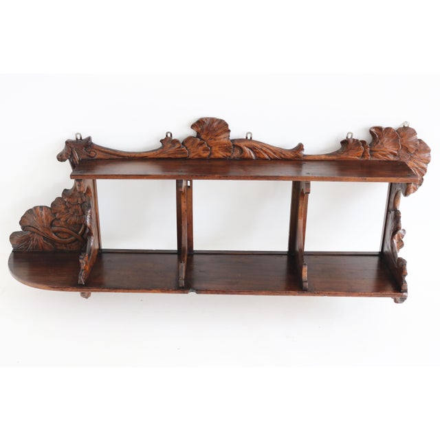 1900 - 1909 Antique Art Nouveau Ginko Wall Shelf in Walnut, France, 1900 For Sale - Image 5 of 16