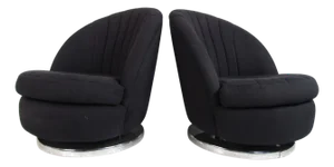 1970s Pair of Mid-Century Milo Baughman Clam Shell Swivel Lounge Chairs - 2 Pieces
