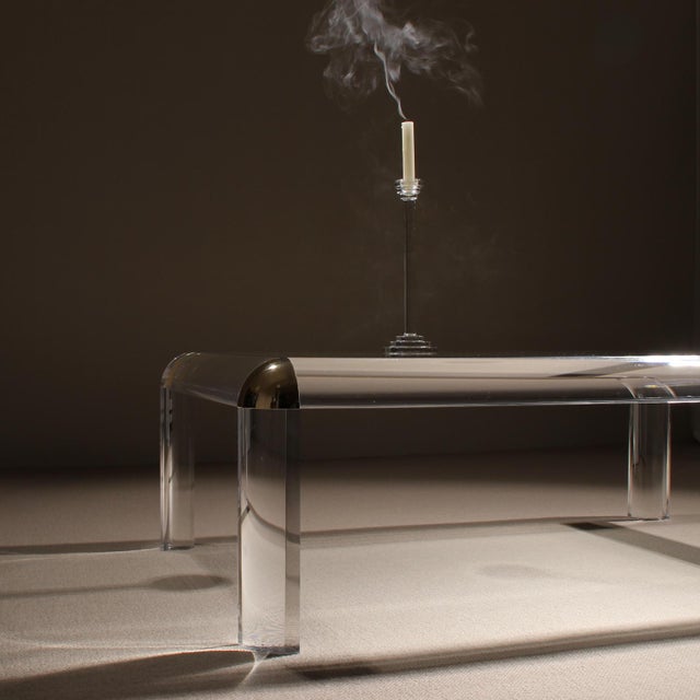 Rectangular Acrylic and Brass Coffee Table in the style of Karl Springer, 1970s For Sale - Image 13 of 18