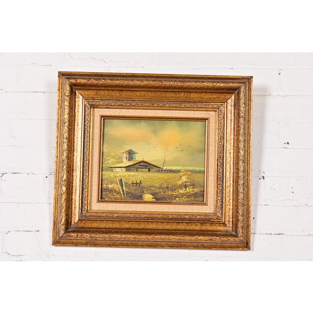 Original Artist Signed Oil Rural Landscape Painting of "Barn in Afternoon" in Carved Giltwood Frame For Sale - Image 12 of 12