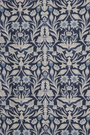 Strawberry Bird Cotton Indigo Fabric - Sample