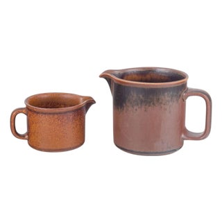 Stoneware Pitchers with Brown Glaze by Ulla Procopé for Arabia, 1970s, Set of 2 For Sale