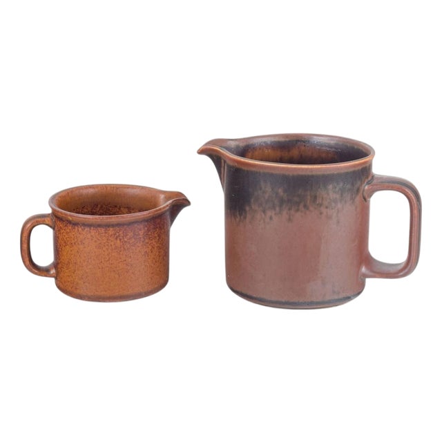 Stoneware Pitchers with Brown Glaze by Ulla Procopé for Arabia, 1970s, Set of 2 For Sale