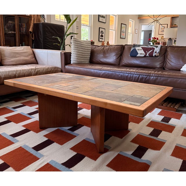Mid-Century Modern Danish Modern Handmade Slate Tile-Top Teak Coffee Table Sallingboe Jelling 1970s MCM For Sale - Image 3 of 4
