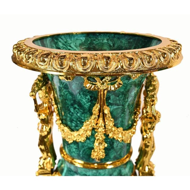 French Empire Malachite Urns, Set of 2 For Sale - Image 4 of 7