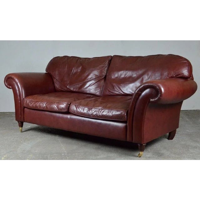 Heritage 3-Seater Brown Leather Mortimer Sofa with Castors by Laura Ashley For Sale - Image 5 of 11