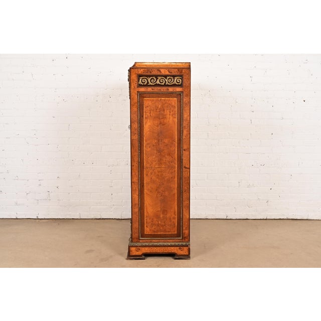Maison Forest Style Antique French Empire Burl Wood Armoire Dresser or Gentleman's Chest With Mounted Ormolu, Circa 1880s For Sale - Image 10 of 12