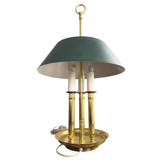 Vintage Hot Water Bottle Desk Lamp in Brass with Green Shade For Sale - Image 4 of 5