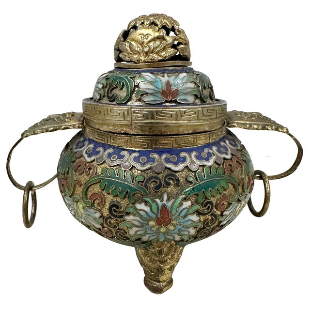 Early 20th Century Antique Chinese Cloisonné Enamel Tripod Censer For Sale In Los Angeles - Image 6 of 10
