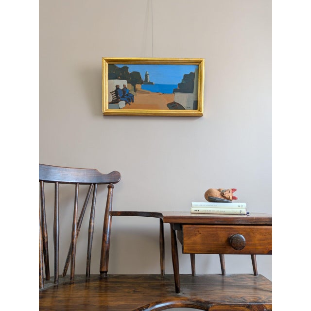 Mid-Century Modern Mid-Century Modern 'Seaside Conversation' Vintage Coastal Landscape Oil Painting by Swedish Artist Eric Elfvén (1921–2008), Framed For Sale - Image 3 of 10