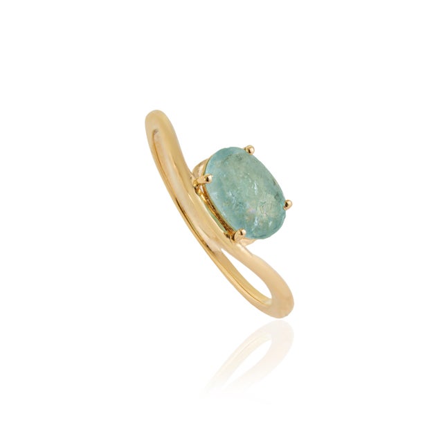 VR Jewels 1.13ct Oval Paraiba Tourmaline Wavy Solitaire Ring in 18k Yellow Gold Size 9 For Sale - Image 4 of 18