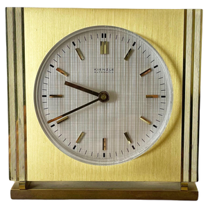 Vintage Hollywood Regency Brass Glass Table Clock by Kienzle, Germany, 1960s