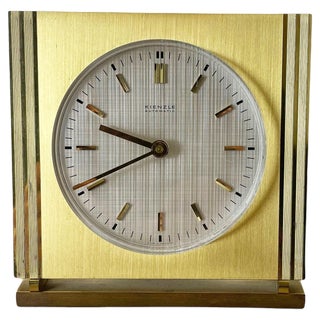 Vintage Hollywood Regency Brass Glass Table Clock from Kienzle, Germany, 1960s For Sale