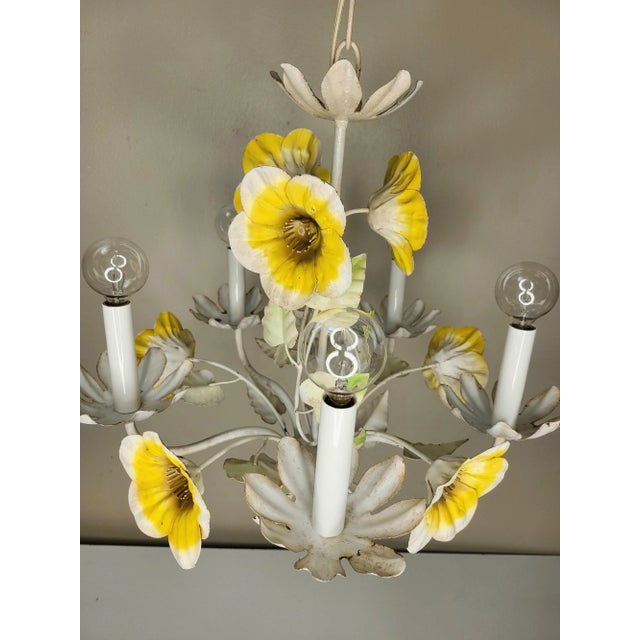 Metal Vintage Sunflower Tole Chandelier For Sale - Image 7 of 9
