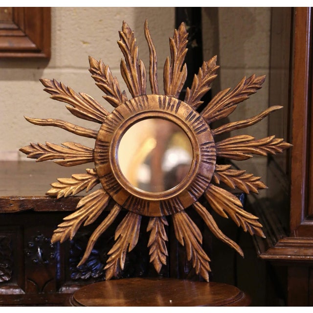Mid 20th Century Mid-Century French Carved Giltwood Painted Wall Sunburst Mirror For Sale - Image 5 of 8