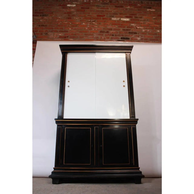 Mid-Century Modern 1970s Ebonized Armoire With Milk Glass Doors For Sale - Image 3 of 10