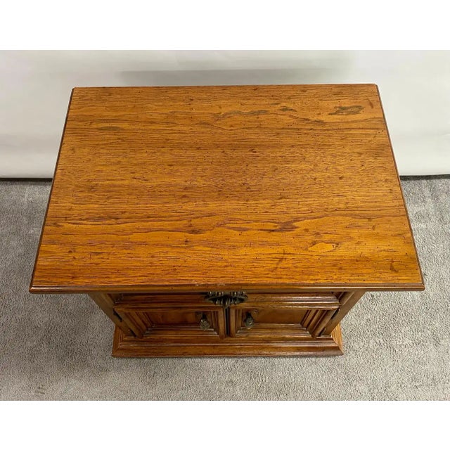 Campaign Drexel Heritage Campaign Style Pecan Wood Nightstand or End Table, a Pair For Sale - Image 3 of 13