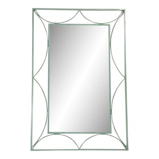 1980s Post Modern Metal Wall Mirror With Scalloped Design in Soft Sage Green For Sale