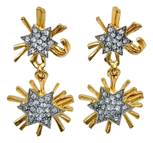 Kenneth Jay Lane Designer Gold Swarovski Crystal Starburst Drop Post Earrings, A Pair