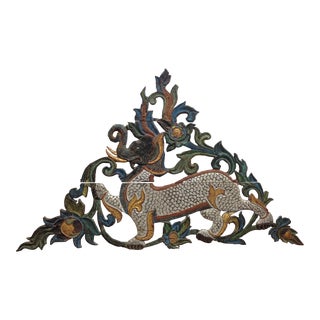 Vintage Asian Hindu Carved Wood Makara Wall Hanging For Sale