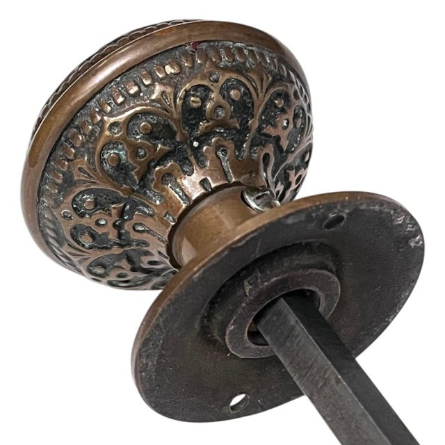 1880s Antique American Bronze Door Knobs With Rosettes - A Pair For Sale - Image 6 of 8