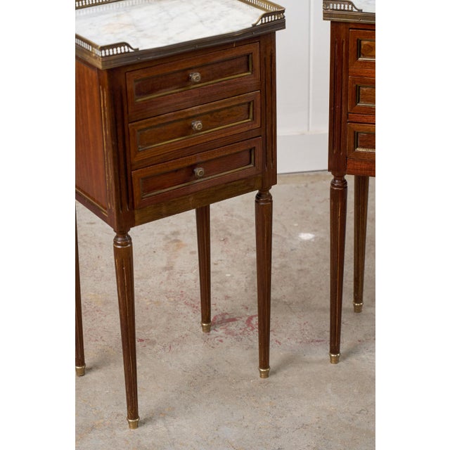 Pair of Louis XVI Style Side Tables With Marble Tops For Sale - Image 9 of 15