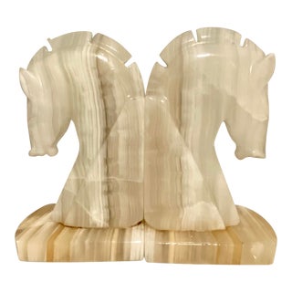 1960s Vintage Marbled Onyx Horse Head Bookends - a Pair For Sale