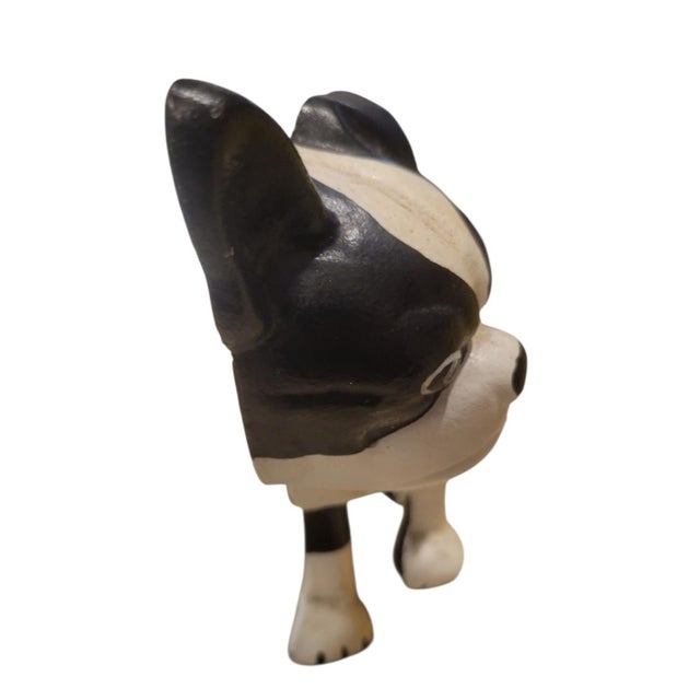 Hollywood Regency Vintage French Bulldog Black White Cast Iron Door Stop For Sale - Image 3 of 5