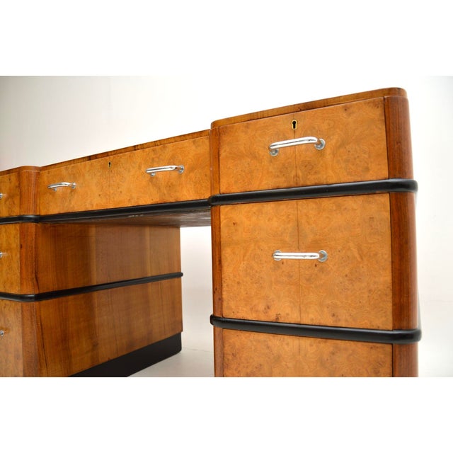 Art Deco Burr Walnut Pedestal Desk, 1920s For Sale - Image 11 of 12