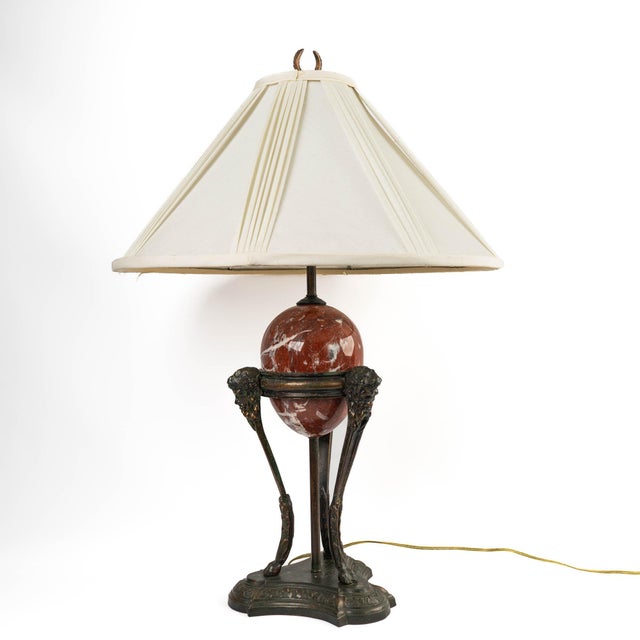 Maitland - Smith Vintage Neoclassical Athénienne Table Lamp With Red Marble Orb & Pleated Shade For Sale - Image 4 of 17